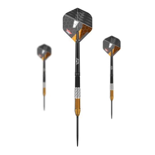 Bulls NL Dirk Van Duijvenbode 95% Convertible Points Steeldarts Dieses Set zeigt die Bulls NL Dirk Van Duijvenbode 95% Convertible Points Steeldarts. Die Darts zeichnen sich durch ihre wandelbaren Spitzen und das elegante Design aus.