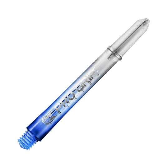 Target Pro Grip Vision Shafts - 3 Sets - Blue Dies ist ein blauer Pro Grip Vision Shaft für Dartpfeile. Der Shaft besteht aus durchsichtigem Kunststoff und hat eine Länge von 48 mm.