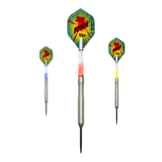Karella Comic Line CL-2 steel darts - 23g Dies ist ein Satz Karella Comic Line CL-2 Steeldarts - 23g. Die Steeldarts werden zusammen präsentiert.