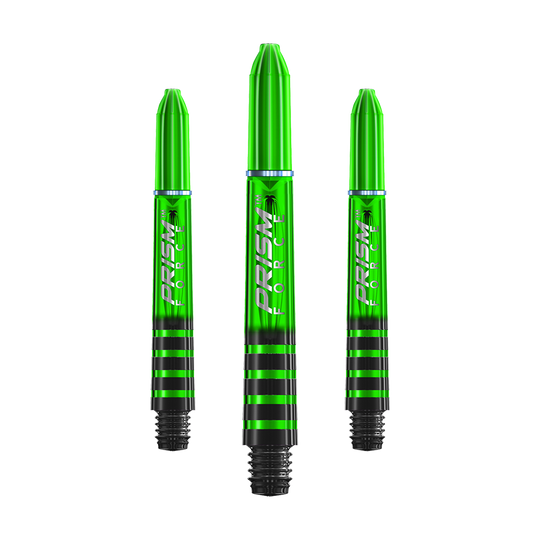 7020-105_Winmau_Prism_Force_Shafts_Gr-n_35mm_1 Ein Dart-Schaft der Serie Winmau Prism Force mit metallischem Glanz ist zu sehen.