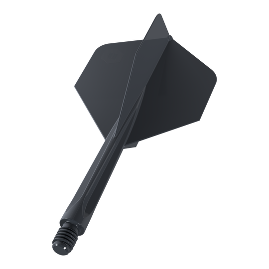 Unicorn Forge All In One Plus No2 Standard Flights Black - Medium Das Bild zeigt einen schwarzen Dartflug mit integriertem Schaft in mittlerer Größe. Es handelt sich um das Modell "Unicorn Forge All In One Plus No2 Standard Flights Schwarz - Medium".