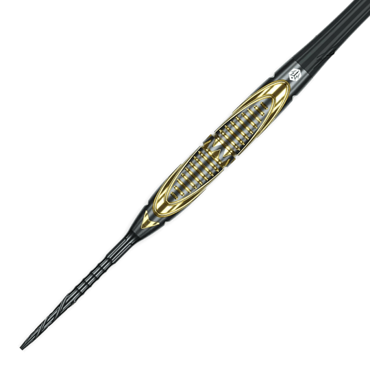 Das Bild zeigt die Caliburn Halo H2 Steeldarts mit einem Gewicht von 22,5g. Die Darts sind detailliert abgebildet.