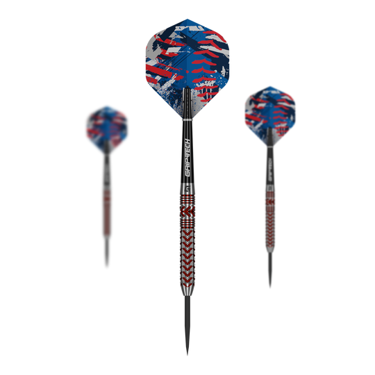 GOAT Curveball Steel Darts Das Bild zeigt die GOAT Curveball Steeldarts. Drei Steeldarts sind nebeneinander dargestellt.