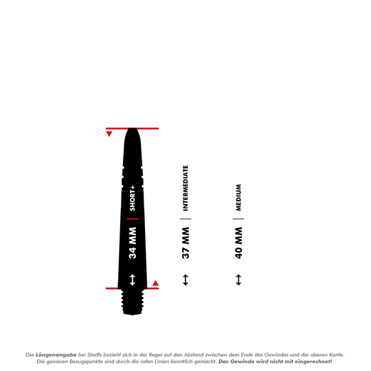 7025_Winmau_Vecta_Shafts_5_34mmlzlSChaLOG7Hg Das Bild zeigt verschiedene Längenangaben der Winmau Vecta Shafts in Gelb. Die Längen werden zwischen dem Ende des Gewindes und der oberen Kante gemessen, wobei das Gewinde nicht mitgerechnet wird.