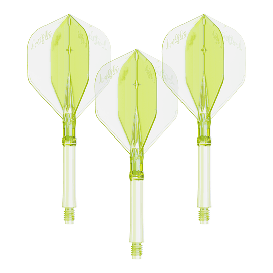 L-Style L-Sytem Flights - Neon Yellow Das Foto zeigt ein Set Dart Flights in Neon-Gelb, große Größe. Die Flights sind für das L-Style L-System geeignet.