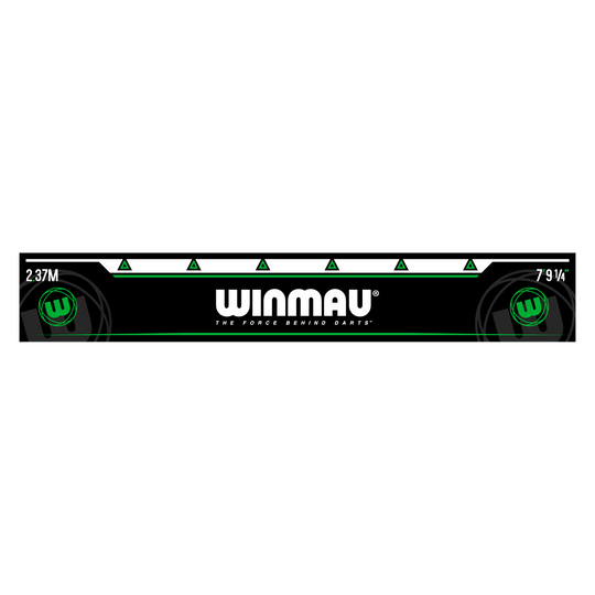 Das Bild zeigt die grüne Abwurflinie „Winmau Abwurflinie Grün“ für Dartspieler. In der Mitte steht groß das Winmau-Logo mit dem Schriftzug "The force behind darts".