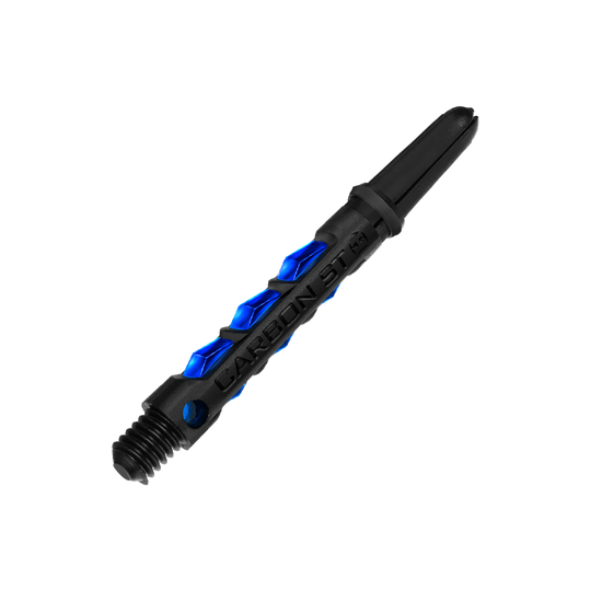 HR414_Harrows_Carbon_ST_Shafts_Blau_40mm_2 Das Bild zeigt einen Harrows Carbon ST Shaft in Blau. Der Schaft besteht aus schwarzem Material mit blauen Akzenten und ist für Dartpfeile geeignet.