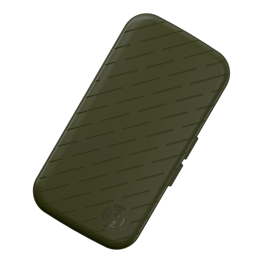 Harrows Slimcase Dart Case Eine Darttasche mit unifarbener Textur wird auf weißem Hintergrund präsentiert. Die Tasche hat eine längliche Form.